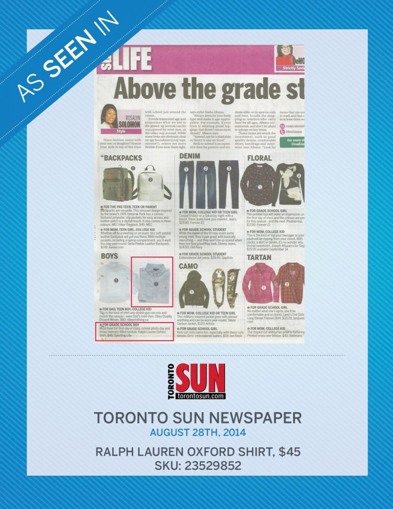 Toronto Sun Newspaper – August 28th, 2014