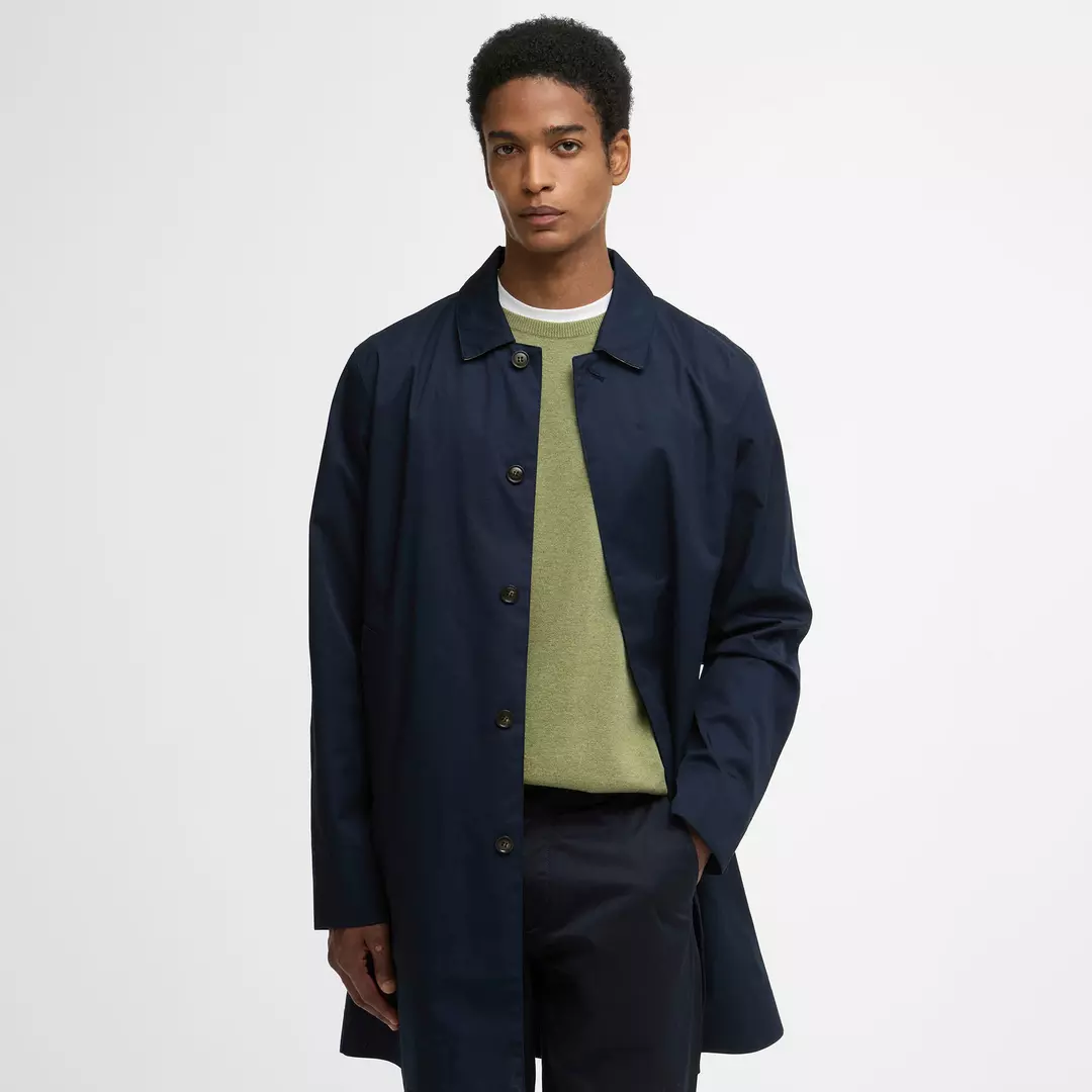 Babour navy waterproof jacket with a shirt-style collar