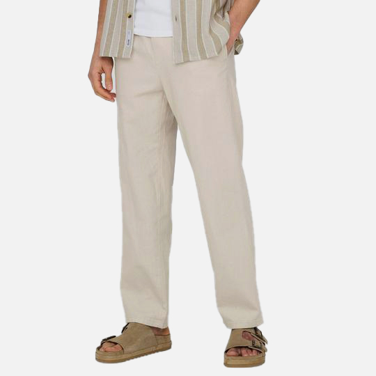Only & Sons Men's Loose Fit Cotton-Linen Pant